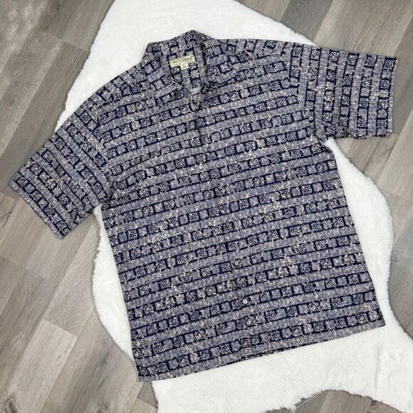 Tori Richard Tropical Print Cotton Lawn Button Up Camp Hawaiian Shirt Blue Large - Picture 6 of 11